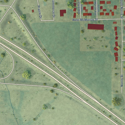 Second close-up of the map of Prairie City, Iowa print showing more streets and buildings