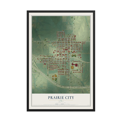 Map of Prairie City, Iowa, 12 x 18 inch print in a black wood frame