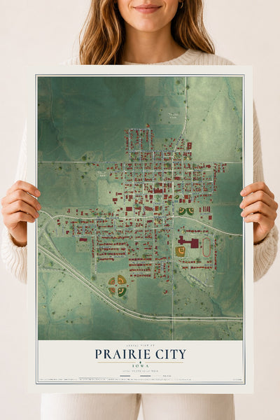 Map of Prairie City, Iowa, 18 x 24 inch unframed archival matte print
