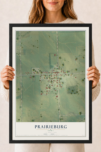 Map of Prairieburg, Iowa, 18 x 24 inch print in a black wood frame