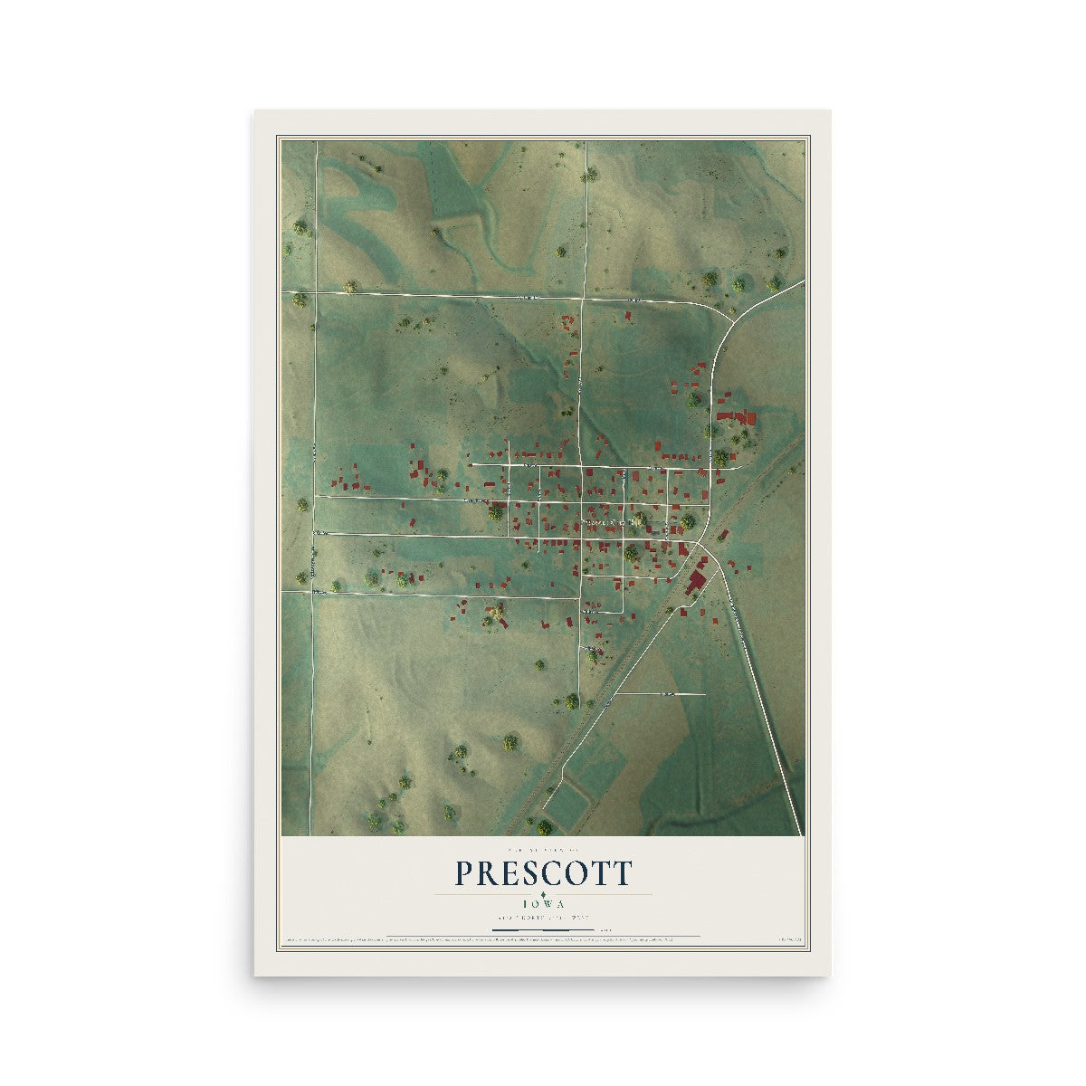 Map of Prescott, Iowa, 12 x 18 inch unframed archival matte print