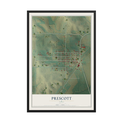 Map of Prescott, Iowa, 12 x 18 inch print in a black wood frame