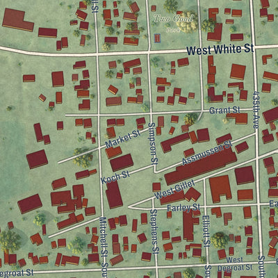 Close-up of the map of Preston, Iowa print showing street and building detail