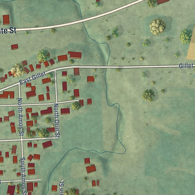 Second close-up of the map of Preston, Iowa print showing more streets and buildings