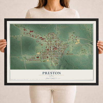 Map of Preston, Iowa, 18 x 24 inch print in a black wood frame