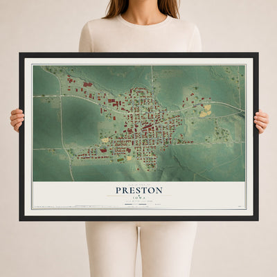 Map of Preston, Iowa, 24 x 36 inch print in a black wood frame