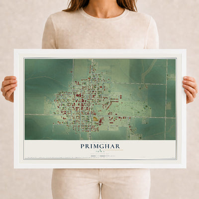 Map of Primghar, Iowa, 12 x 18 inch print in a white wood frame
