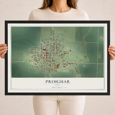 Map of Primghar, Iowa, 18 x 24 inch print in a black wood frame