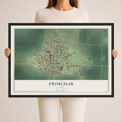 Map of Primghar, Iowa, 24 x 36 inch print in a black wood frame