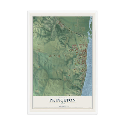 Map of Princeton, Iowa, 12 x 18 inch print in a white wood frame