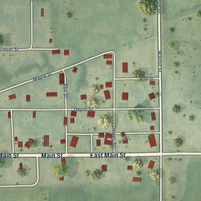 Close-up of the map of Promise City, Iowa print showing street and building detail