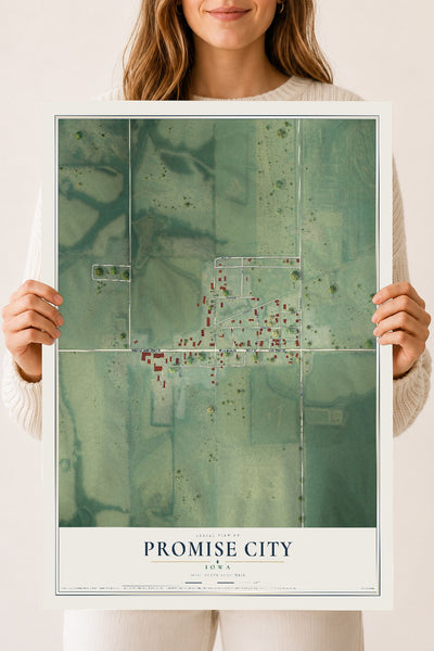 Map of Promise City, Iowa, 18 x 24 inch unframed archival matte print