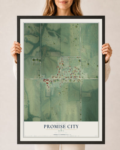 Map of Promise City, Iowa, 24 x 36 inch print in a black wood frame