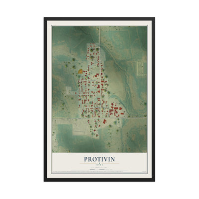 Map of Protivin, Iowa, 12 x 18 inch print in a black wood frame