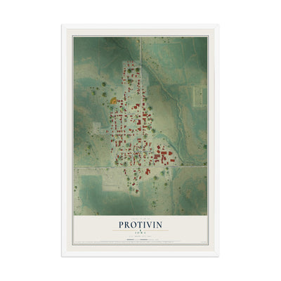 Map of Protivin, Iowa, 12 x 18 inch print in a white wood frame