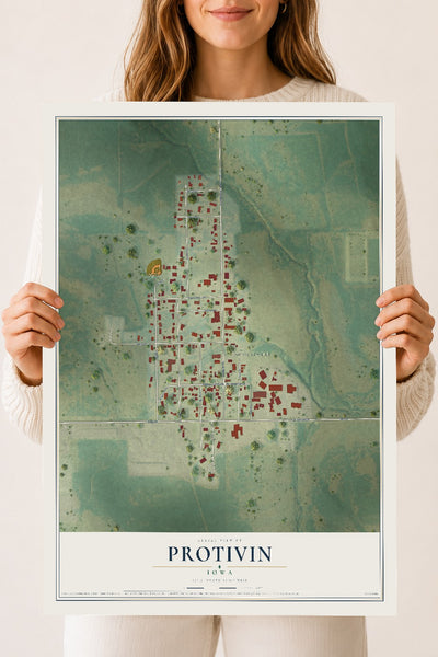 Map of Protivin, Iowa, 18 x 24 inch unframed archival matte print