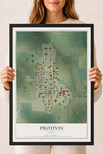 Map of Protivin, Iowa, 18 x 24 inch print in a black wood frame