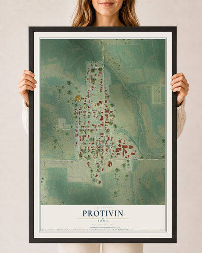 Map of Protivin, Iowa, 24 x 36 inch print in a black wood frame