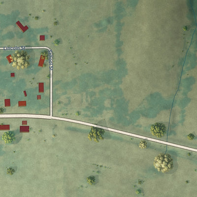 Second close-up of the map of Pulaski, Iowa print showing more streets and buildings