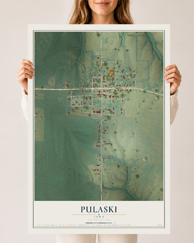 Map of Pulaski, Iowa, 24 x 36 inch unframed archival matte print