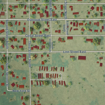 Close-up of the map of Quasqueton, Iowa print showing street and building detail