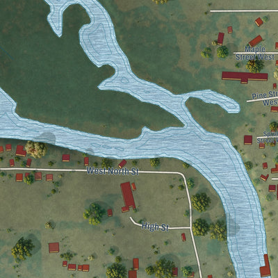 Second close-up of the map of Quasqueton, Iowa print showing more streets and buildings