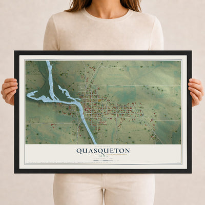 Map of Quasqueton, Iowa, 12 x 18 inch print in a black wood frame