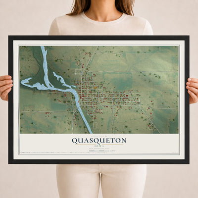 Map of Quasqueton, Iowa, 18 x 24 inch print in a black wood frame