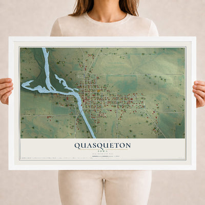 Map of Quasqueton, Iowa, 18 x 24 inch print in a white wood frame