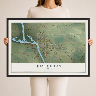 Map of Quasqueton, Iowa, 24 x 36 inch print in a black wood frame