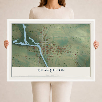 Map of Quasqueton, Iowa, 24 x 36 inch print in a white wood frame