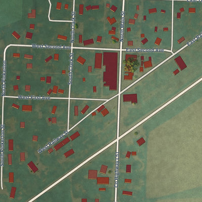 Close-up of the map of Quimby, Iowa print showing street and building detail