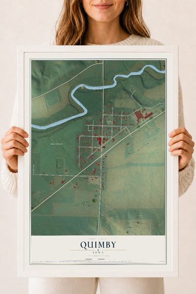 Map of Quimby, Iowa, 18 x 24 inch print in a white wood frame