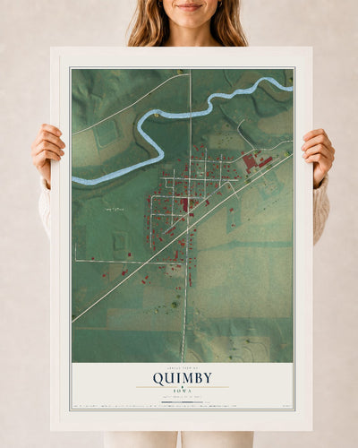 Map of Quimby, Iowa, 24 x 36 inch print in a white wood frame