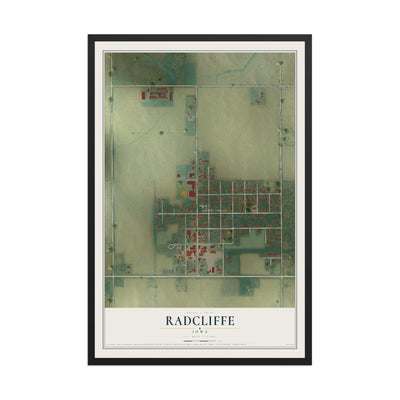 Map of Radcliffe, Iowa, 12 x 18 inch print in a black wood frame
