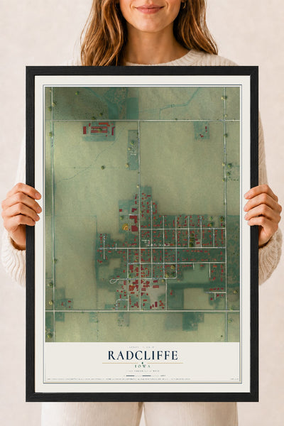 Map of Radcliffe, Iowa, 18 x 24 inch print in a black wood frame