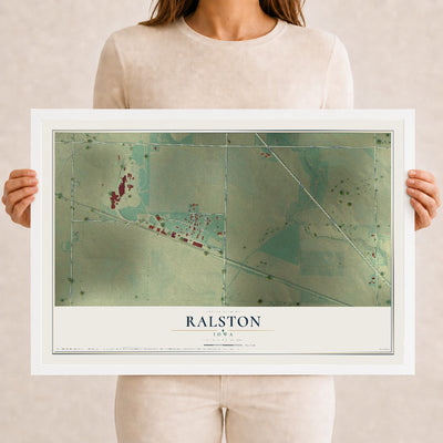 Map of Ralston, Iowa, 12 x 18 inch print in a white wood frame