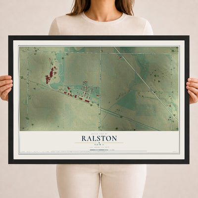 Map of Ralston, Iowa, 18 x 24 inch print in a black wood frame