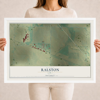 Map of Ralston, Iowa, 18 x 24 inch print in a white wood frame