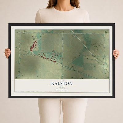 Map of Ralston, Iowa, 24 x 36 inch print in a black wood frame