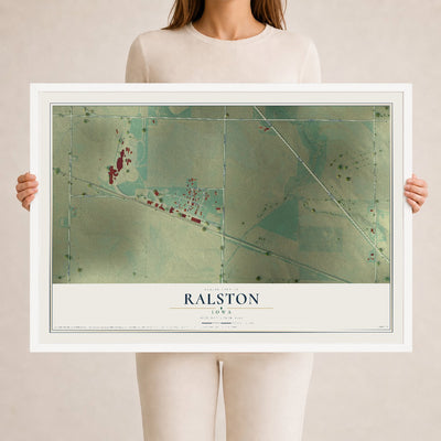 Map of Ralston, Iowa, 24 x 36 inch print in a white wood frame