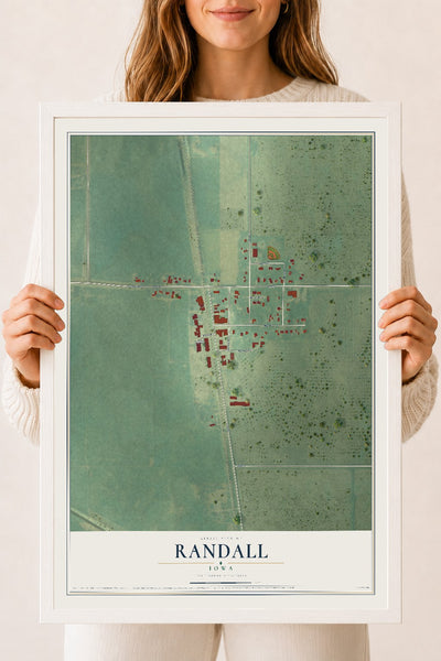 Map of Randall, Iowa, 18 x 24 inch print in a white wood frame
