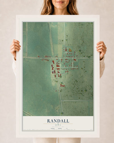 Map of Randall, Iowa, 24 x 36 inch print in a white wood frame