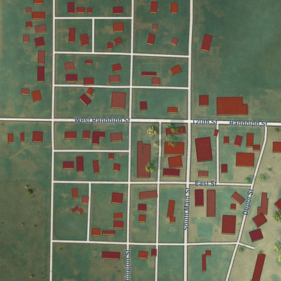 Close-up of the map of Randolph, Iowa print showing street and building detail