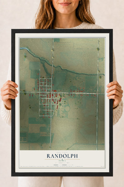 Map of Randolph, Iowa, 18 x 24 inch print in a black wood frame