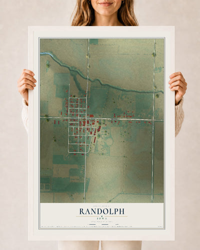 Map of Randolph, Iowa, 24 x 36 inch print in a white wood frame