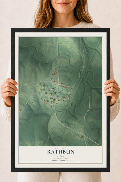 Map of Rathbun, Iowa, 18 x 24 inch print in a black wood frame