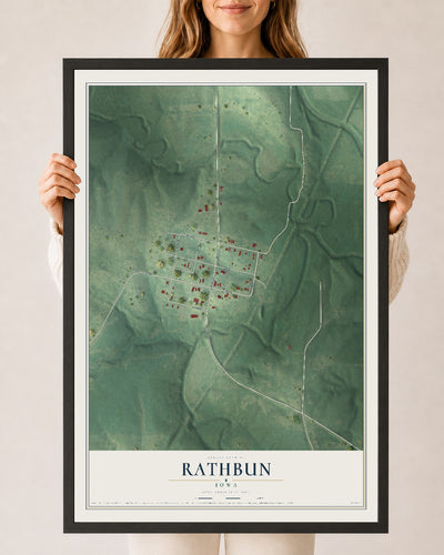 Map of Rathbun, Iowa, 24 x 36 inch print in a black wood frame
