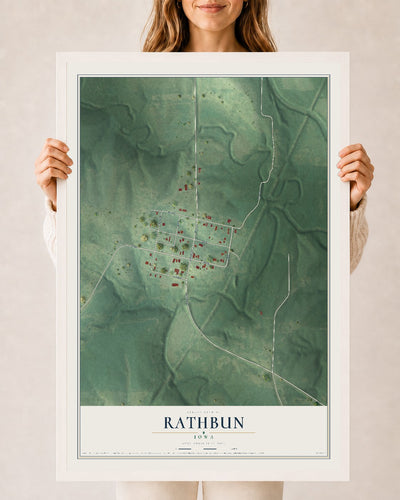 Map of Rathbun, Iowa, 24 x 36 inch print in a white wood frame