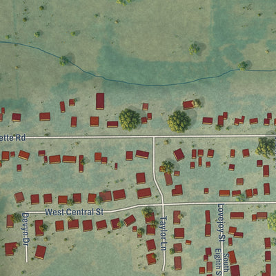 Second close-up of the map of Raymond, Iowa print showing more streets and buildings